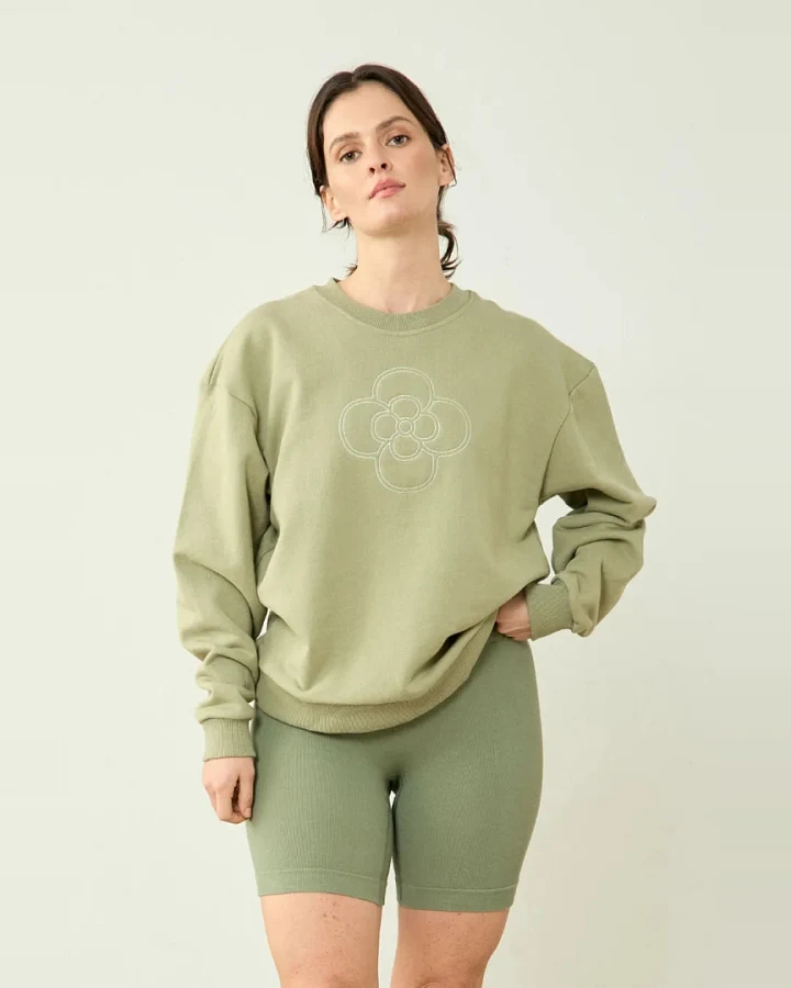 Clotsy Damen vegan Sweatshirt Blume Grün