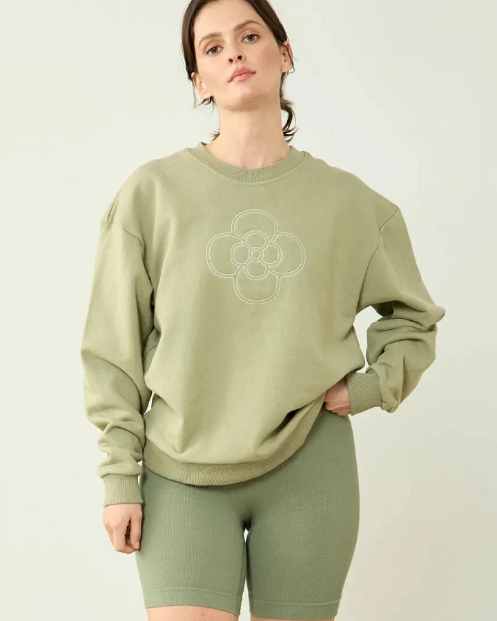 Clotsy Damen vegan Sweatshirt Blume Grün