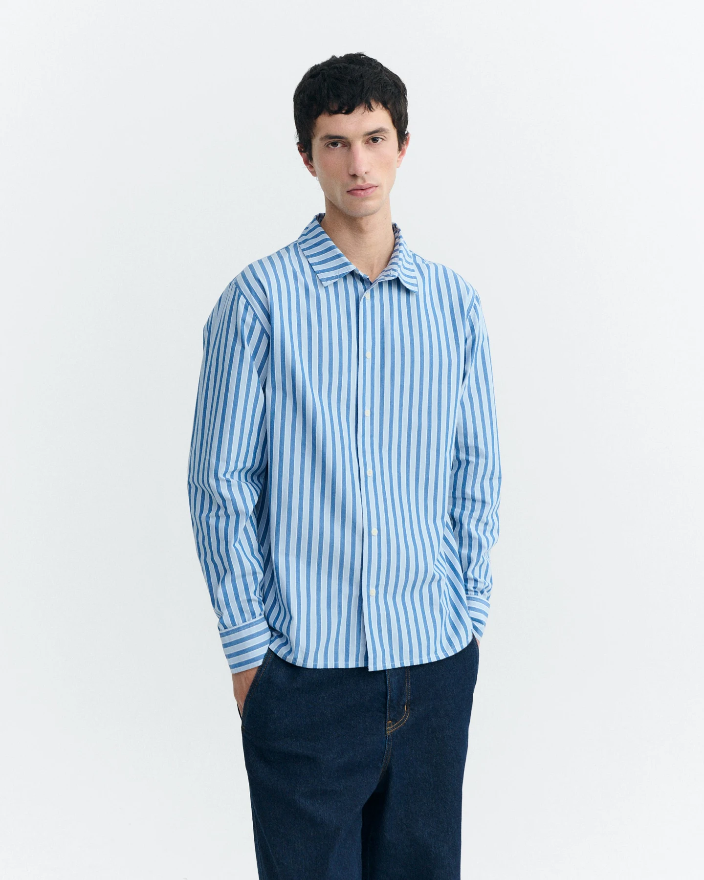 Thinking MU Herren vegan Hemd Jimbo Blau Gestreift – Ansicht 2