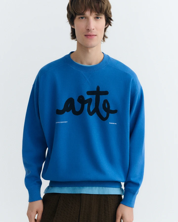 Thinking MU Herren vegan Sweatshirt Jadewon Art Oversized Blau