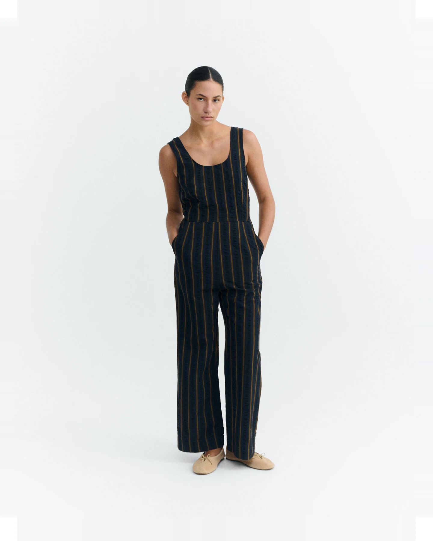 Thinking MU Damen vegan Jumpsuit Seersucker Raflesia Streifen Navy – Ansicht 2