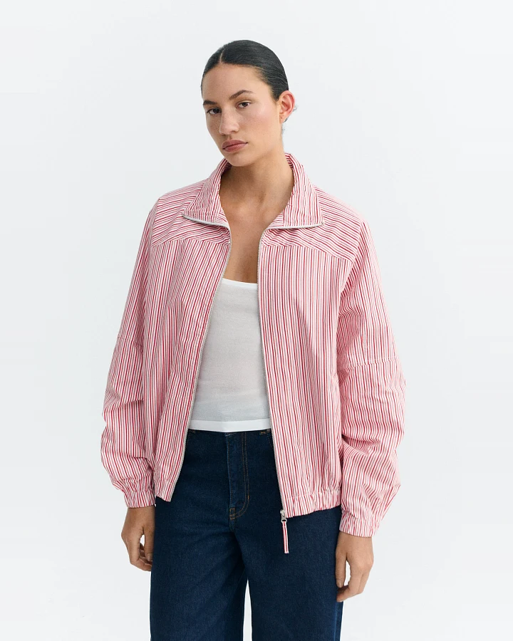 Thinking MU Damen vegan Bomberjacke Monica Gestreift Rosa & Rot