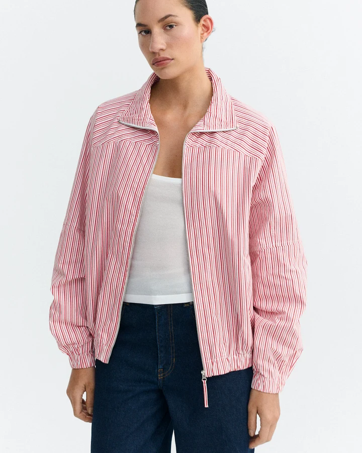 Thinking MU Damen vegan Bomberjacke Monica Gestreift Rosa & Rot
