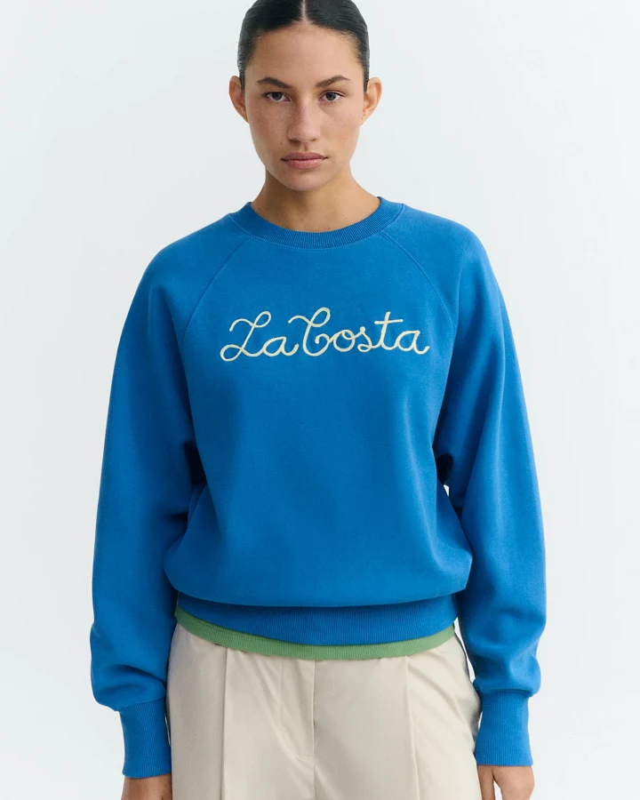 Thinking MU Damen vegan Sweatshirt Bonnie Coast Handbesticktes Blau