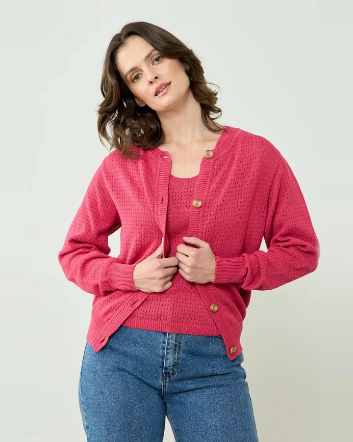 Clotsy Damen vegan Strickjacke Dària Magenta