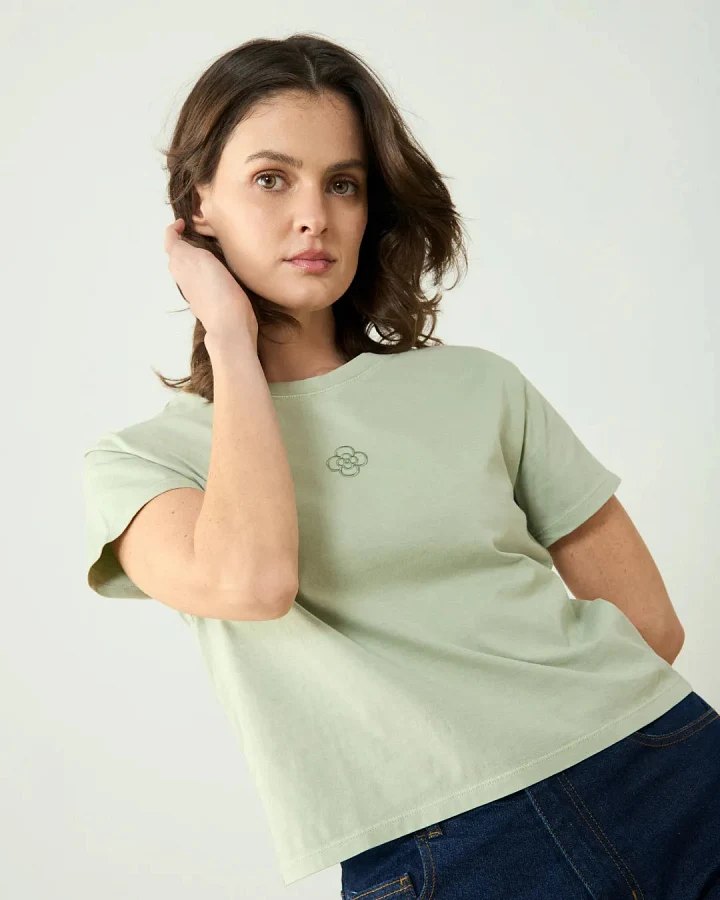 Clotsy Damen vegan T-Shirt Blume Grün