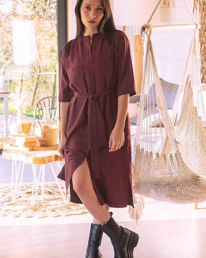 WiDDA Damen vegan Shirt Dress Baya Wine Red
