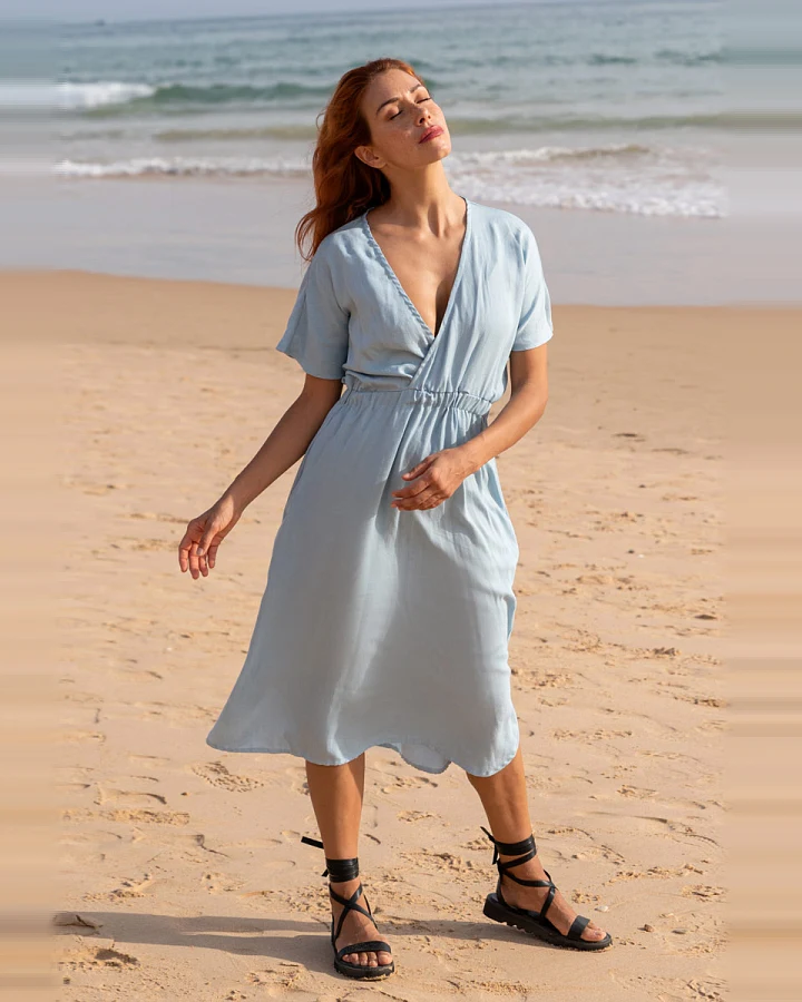 WiDDA Damen vegan Dress Joan Kimono Light Blue
