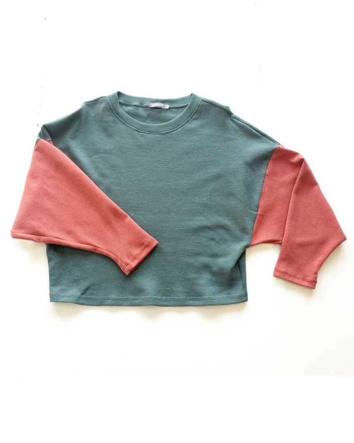 WiDDA Damen vegan Sweater Waver Teal & Apricot