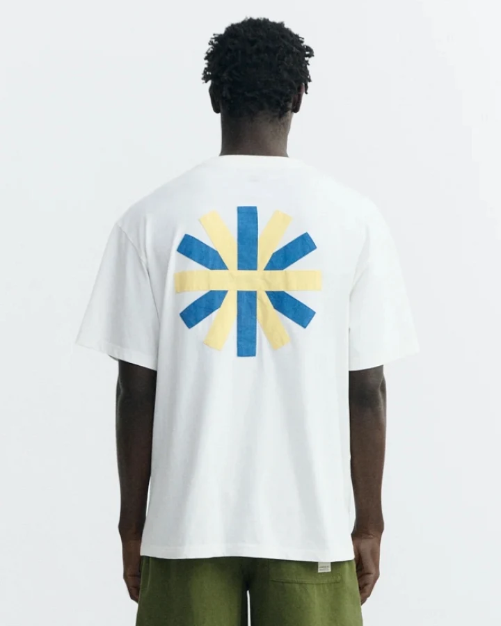 Thinking MU Herren vegan T-Shirt Aaron Patched With Sun Back White