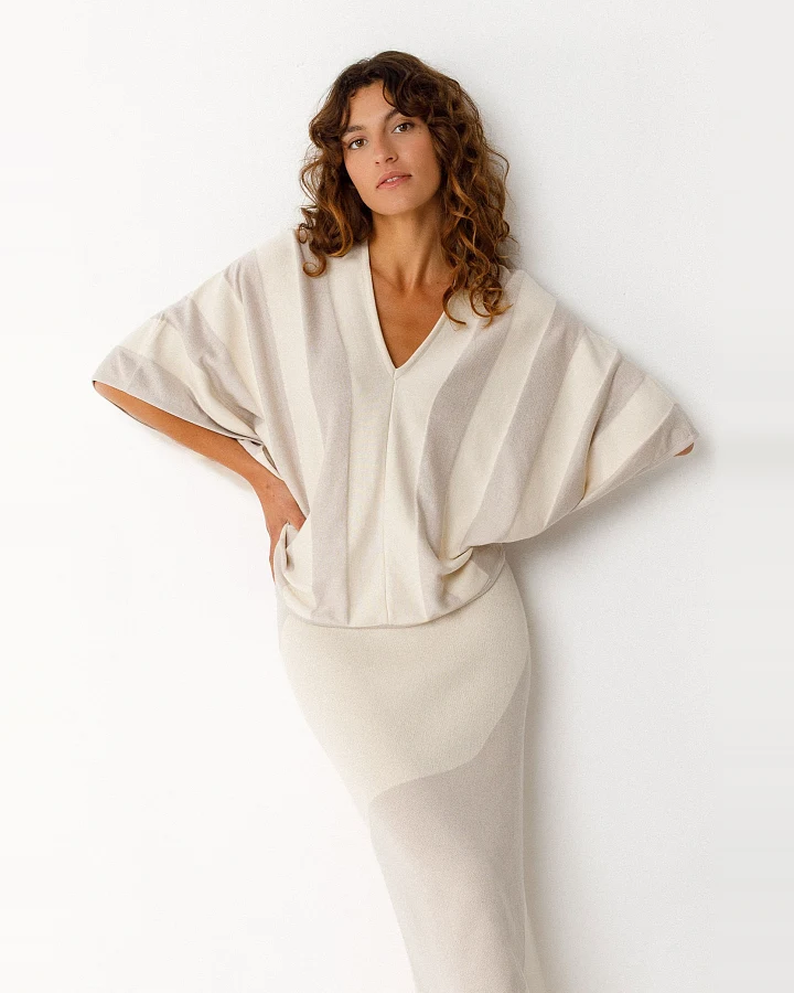 SKFK Damen vegan Bluse Hera Zweifarbig Beige