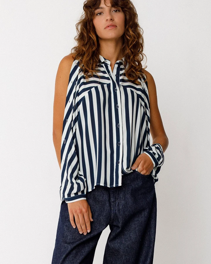 SKFK Damen vegan Hemd Ekia Weiß Blau