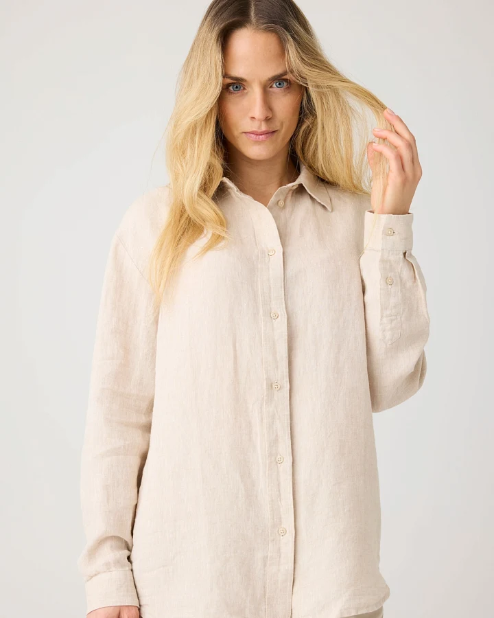KnowledgeCotton Apparel Damen vegan Hemd Lose Leinen Helles Federgrau