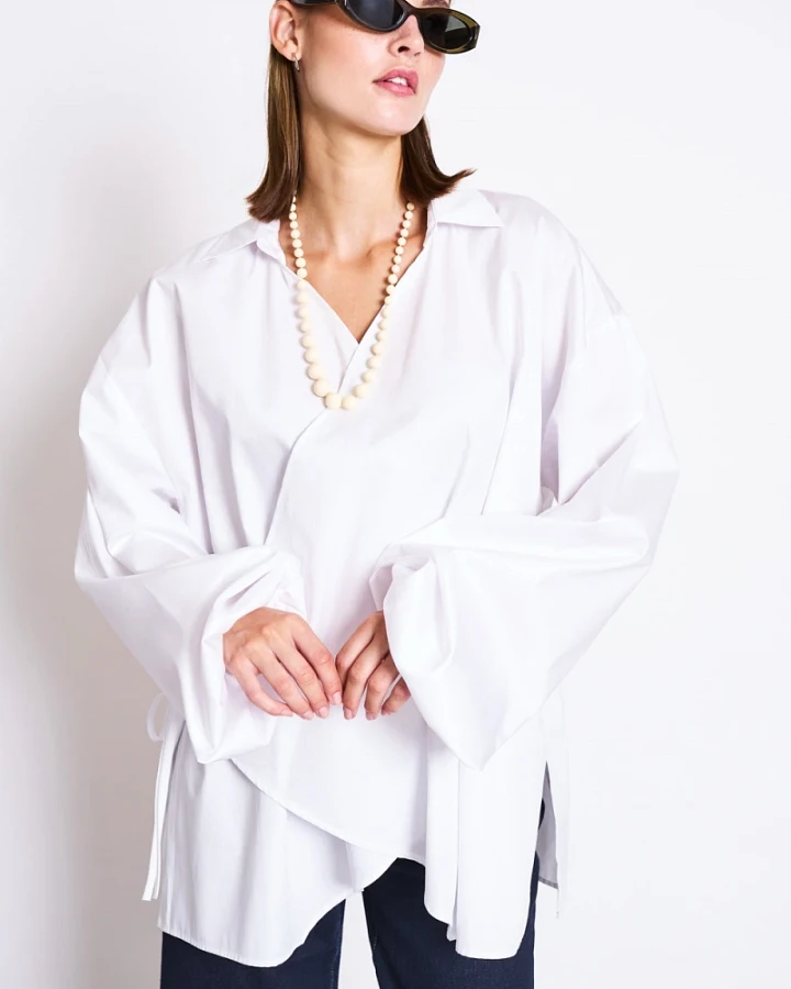JAN 'N JUNE Damen vegan Bluse Puffy Wrap Aquilia Weiß