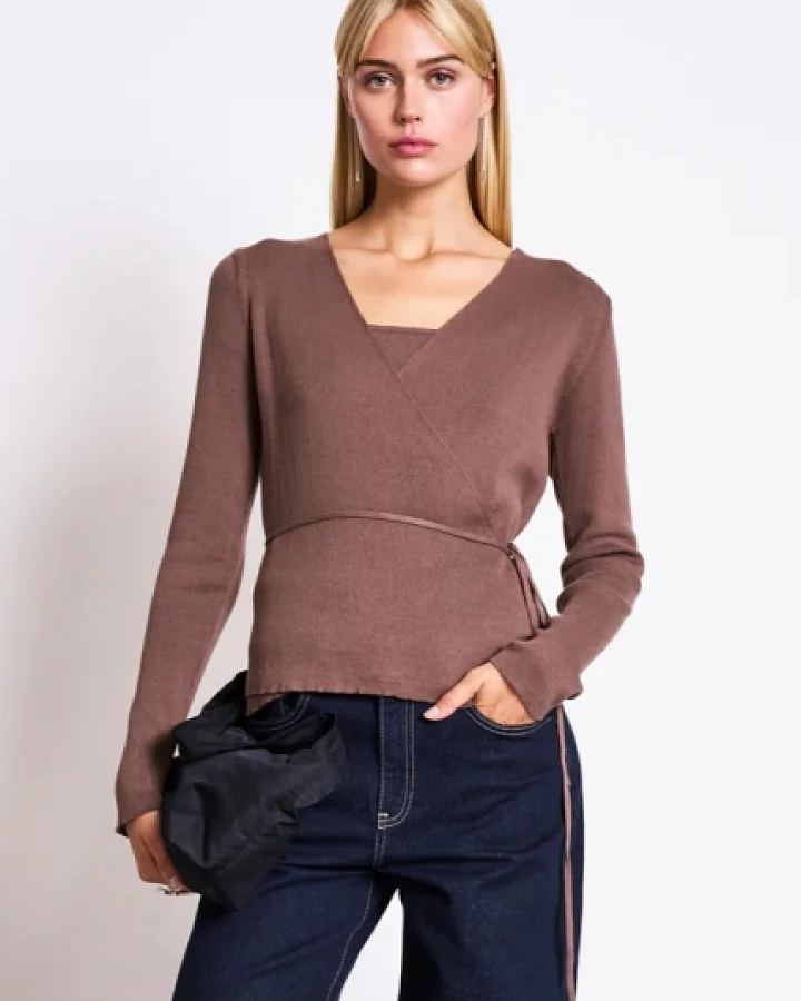 JAN 'N JUNE Damen vegan Strickjacke Wrap Zari Lehm Braun
