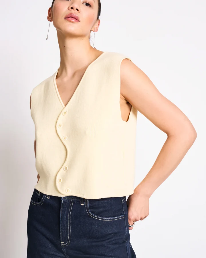 JAN 'N JUNE Damen vegan Strickweste Wavy Coryl Hellgelb