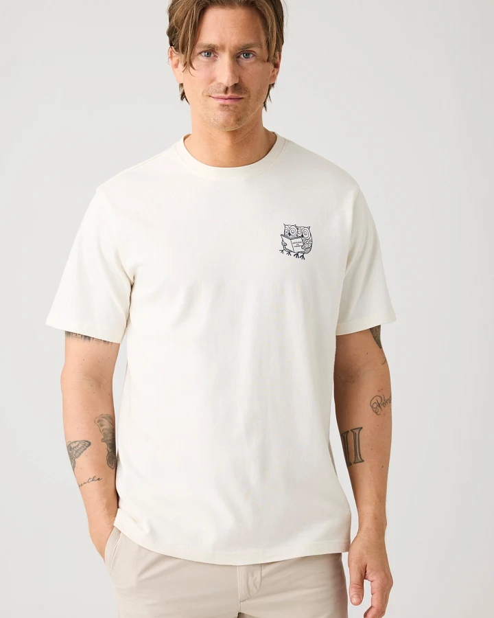 KnowledgeCotton Apparel Herren vegan T-Shirt Sos Chest Print Egret Weiß