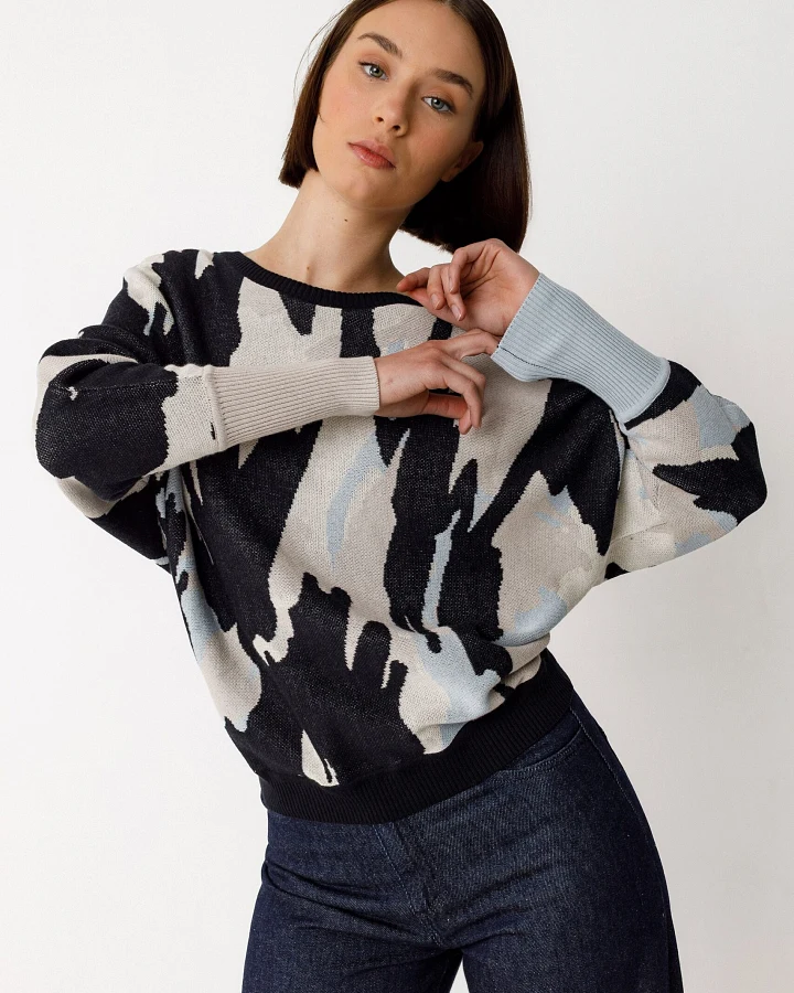 SKFK Damen vegan Pullover Dare Multicolored Schwarz/Beige