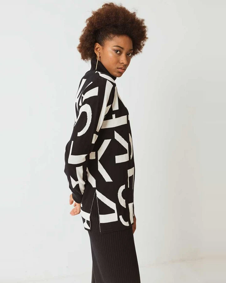 SKFK Damen vegan Pullover Isetza Schwarz Weiß