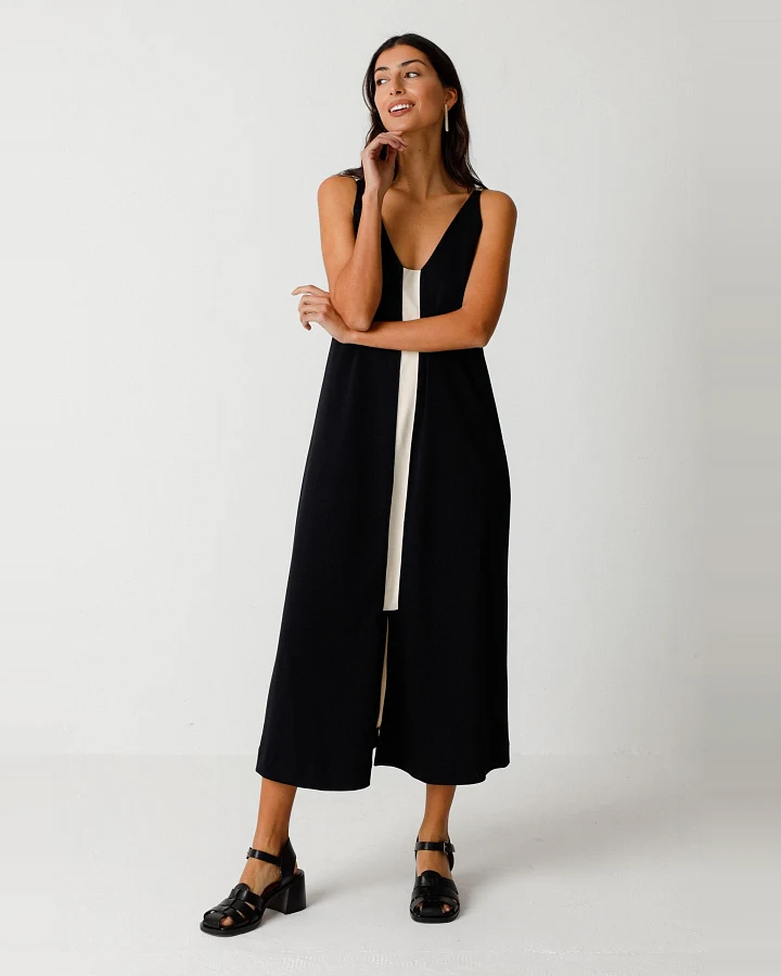 SKFK Damen vegan Kleid Zaine Schwarz/Weiß