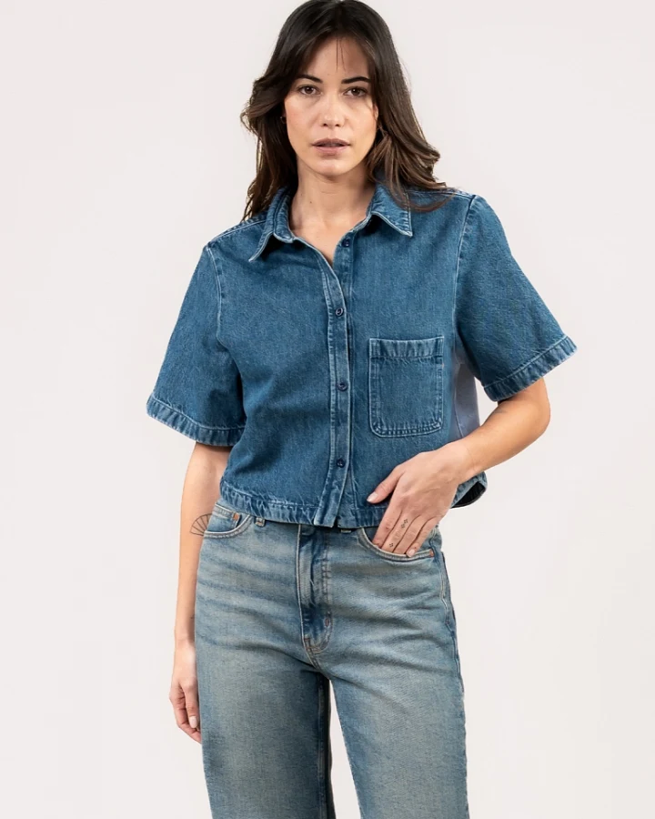 Kuyichi Damen vegan Bluse Liv Denimblau