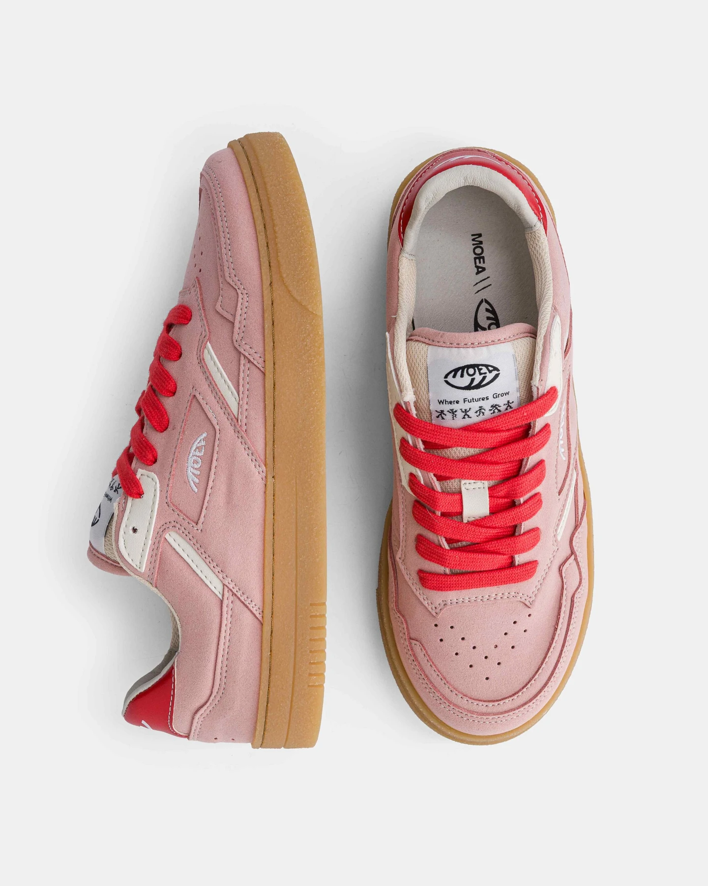 MoEa Herren vegan Sneaker Origin Low Rosa Veganes Wildleder & Beige Apfel – Ansicht 2