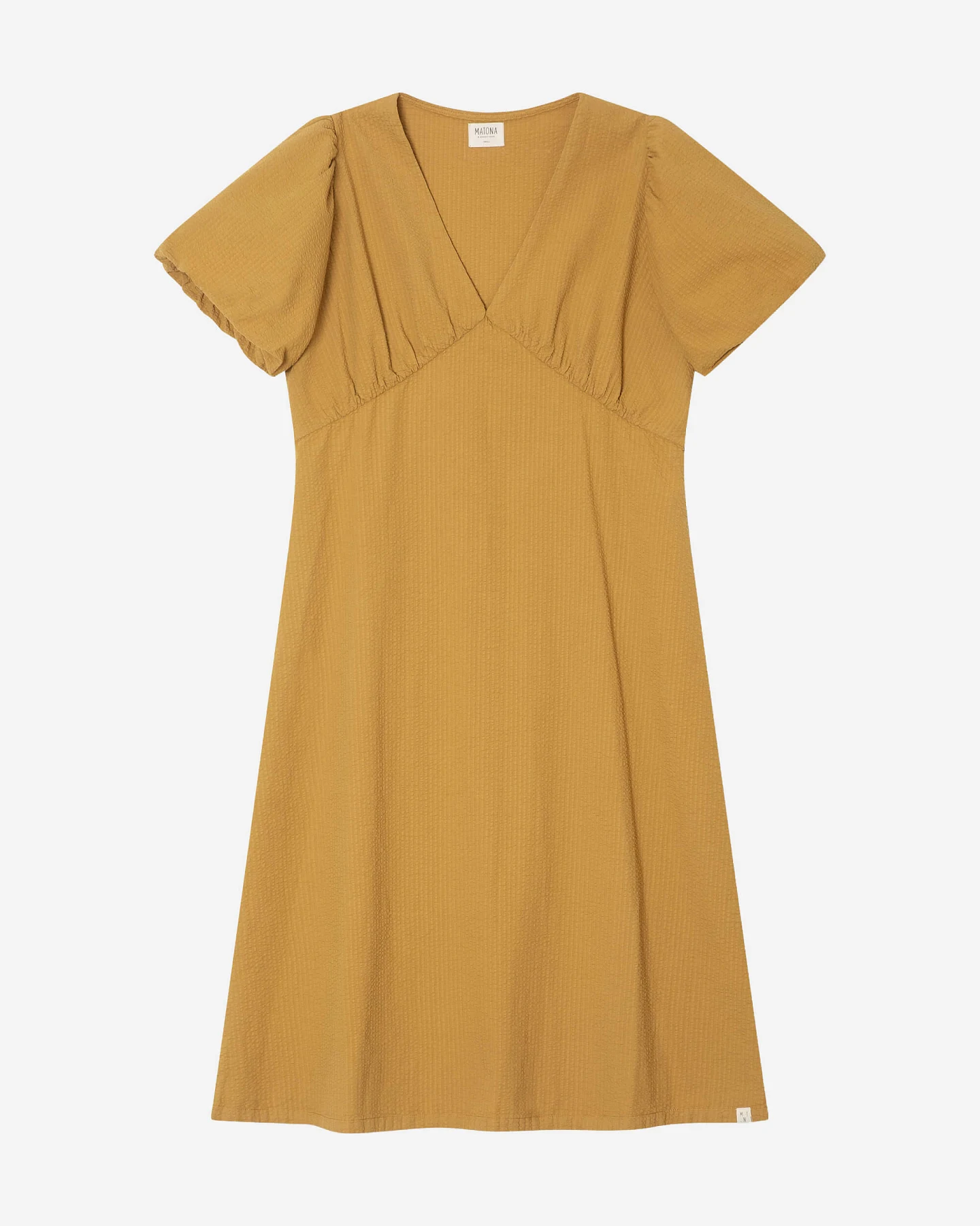 MATONA Damen vegan Kleid V-Ausschnitt Dunkelgelb – Ansicht 2