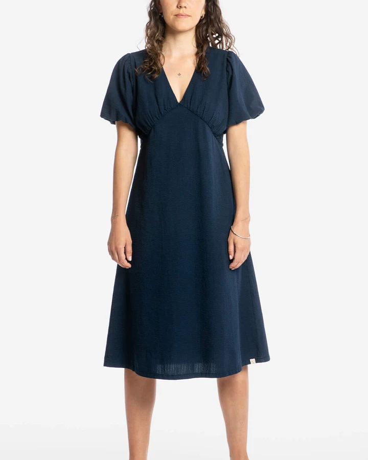 MATONA Damen vegan Kleid V-Ausschnitt Navy