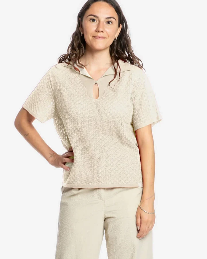 MATONA Damen vegan Bluse Pointelle Beige