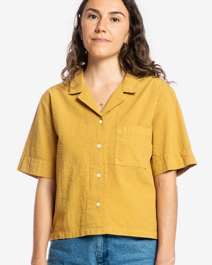MATONA Damen vegan Hemd Seersucker Gelb