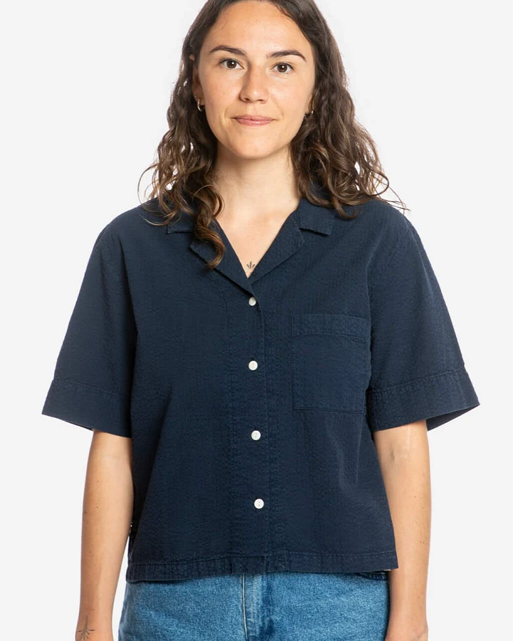 MATONA Damen vegan Hemd Seersucker Navy
