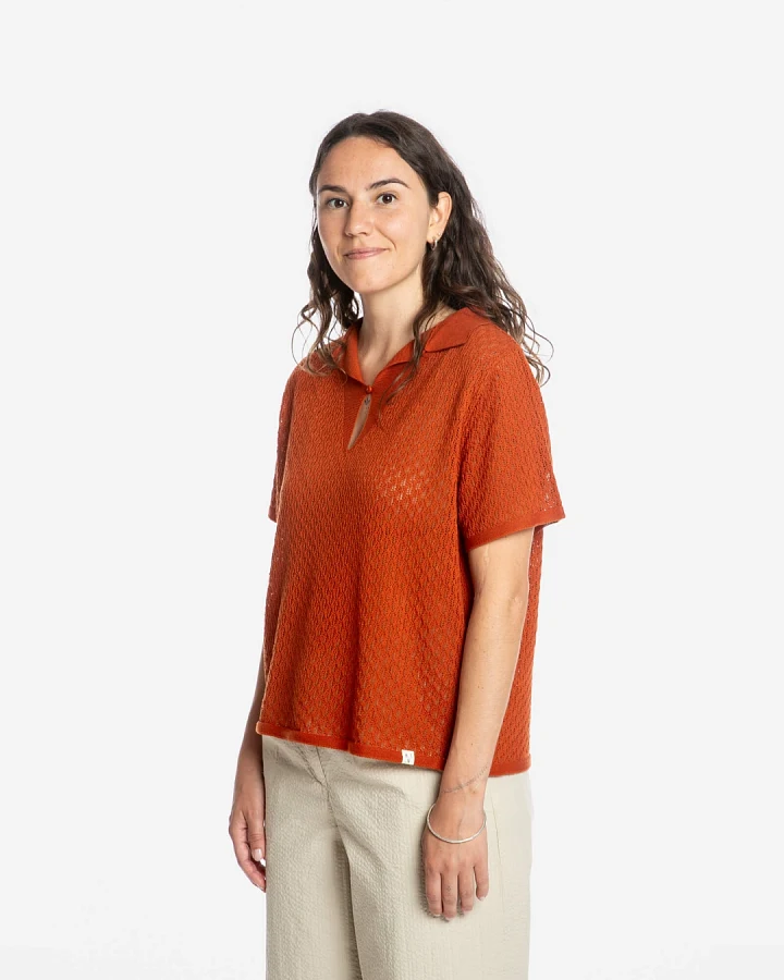 MATONA Damen vegan Bluse Pointelle Pekannussbraun