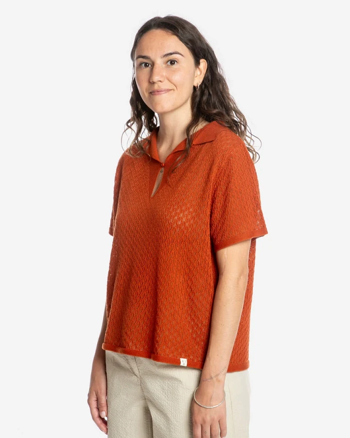 MATONA Damen vegan Bluse Pointelle Pekannussbraun