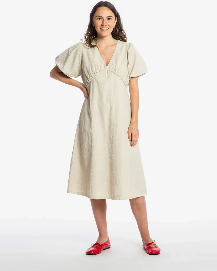 MATONA Damen vegan Kleid V-Ausschnitt Sand