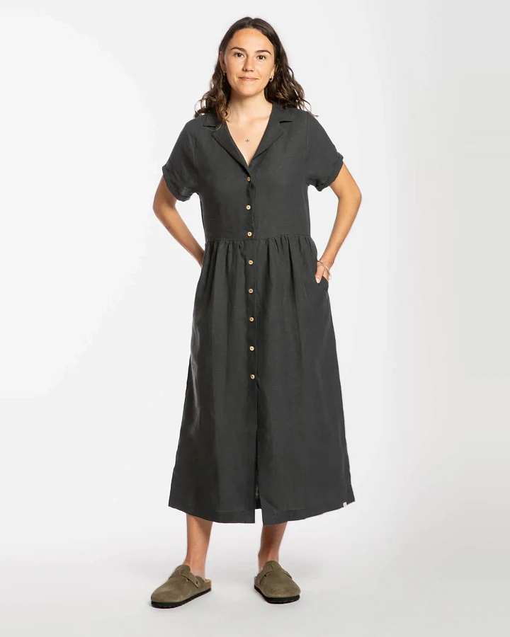 MATONA Damen vegan Kleid Mit Kragen Schwarz