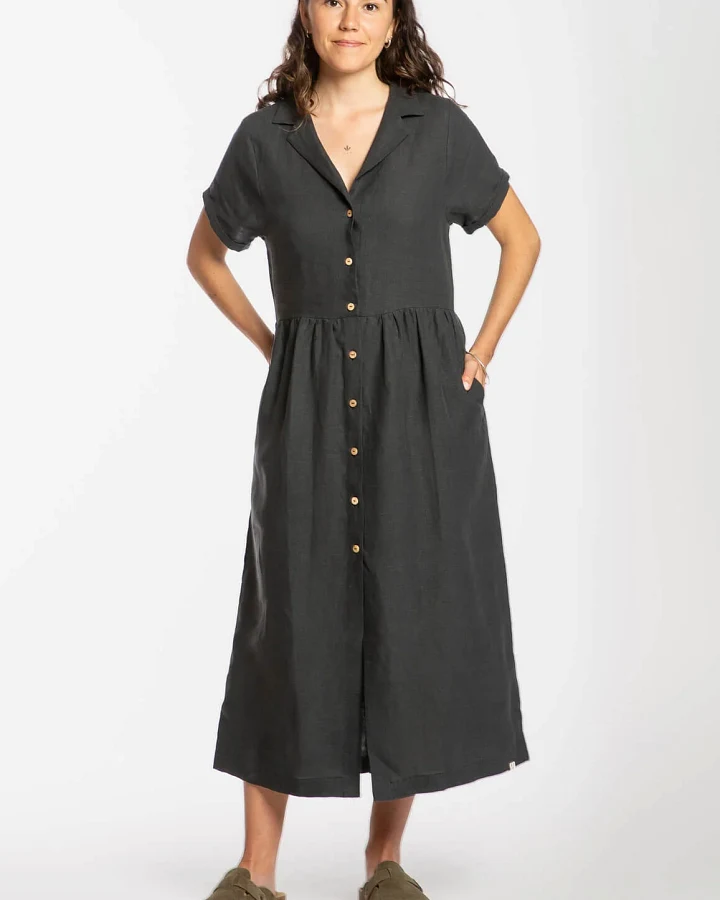 MATONA Damen vegan Kleid Mit Kragen Schwarz