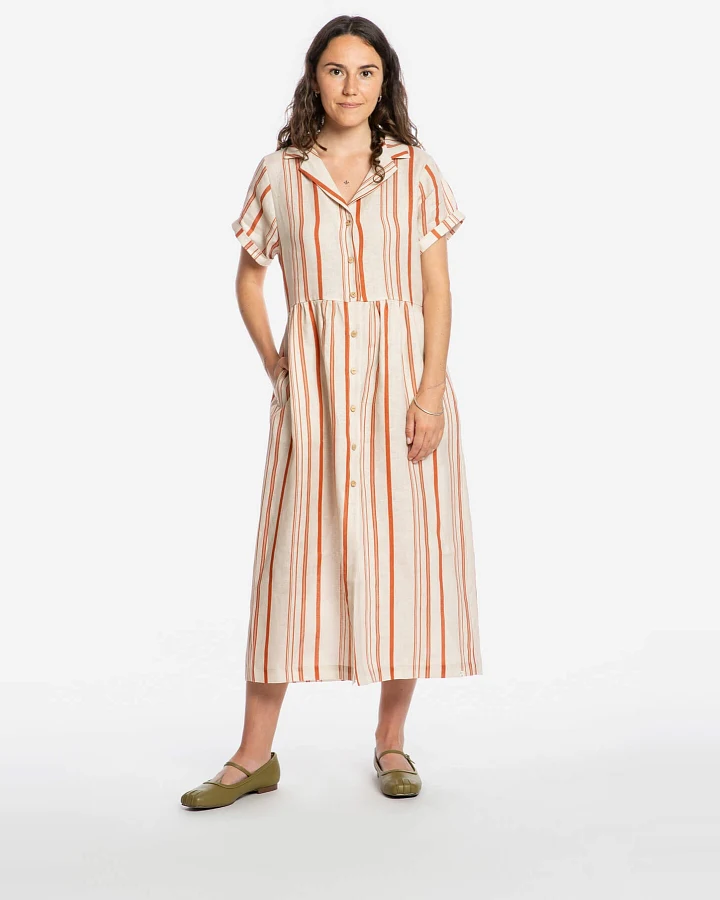 MATONA Damen vegan Kleid Mit Kragen Gestreift