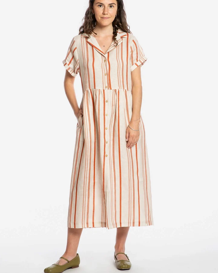 MATONA Damen vegan Kleid Mit Kragen Gestreift