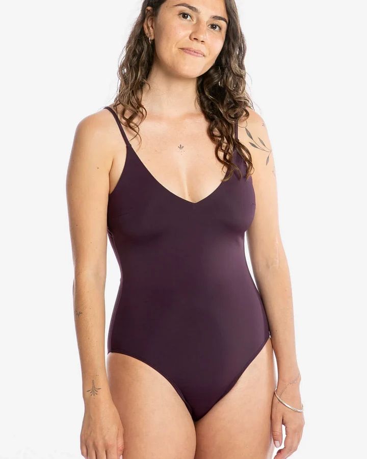 MATONA Damen vegan Badeanzug V-Ausschnitt Aubergine