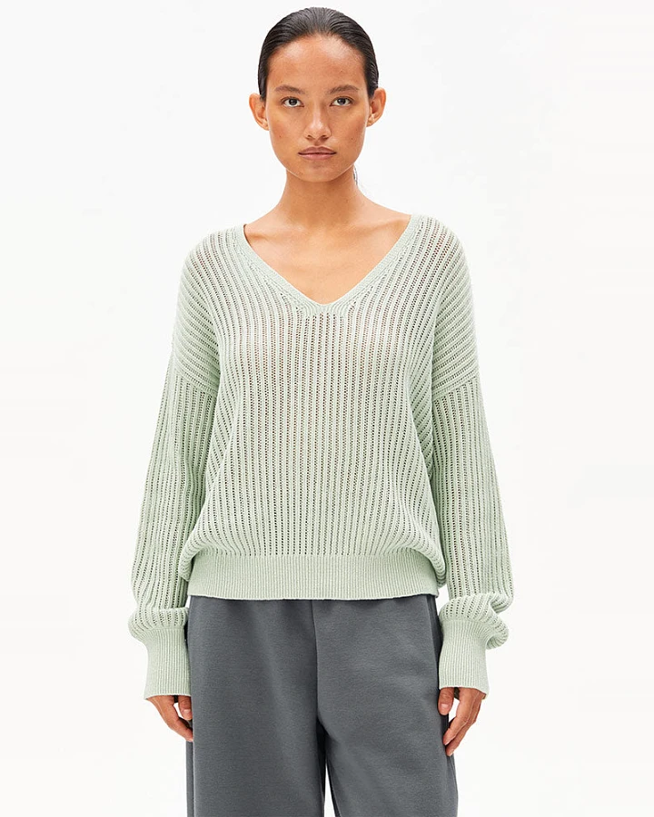 ARMEDANGELS Damen vegan Strickpullover Leinenmischung Foam Grün