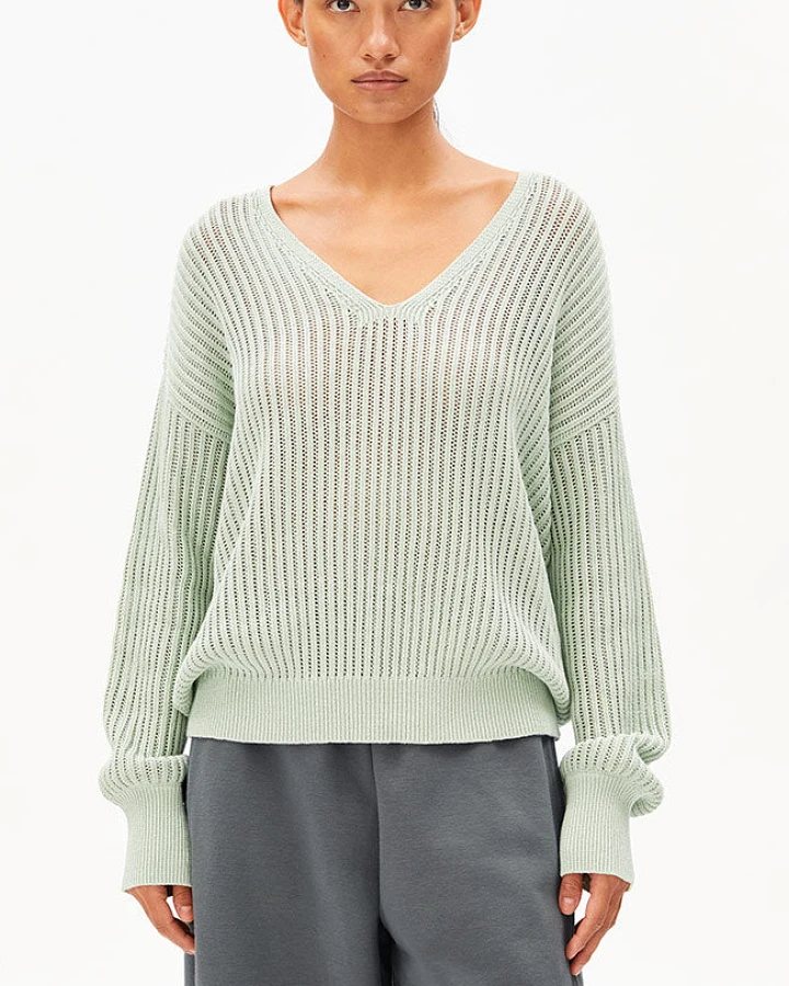 ARMEDANGELS Damen vegan Strickpullover Leinenmischung Foam Grün