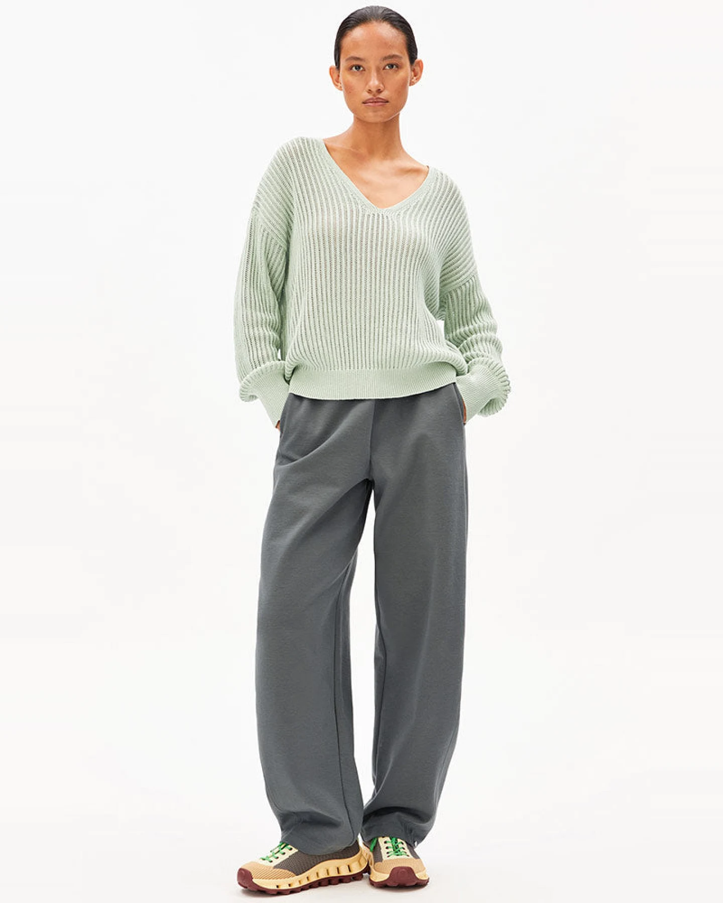 ARMEDANGELS Damen vegan Strickpullover Leinenmischung Foam Grün – Ansicht 2
