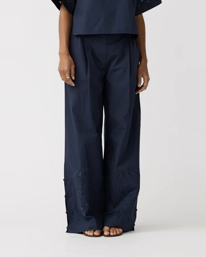 Alchemist Damen vegan Hose Mondblume Bestickt Navy