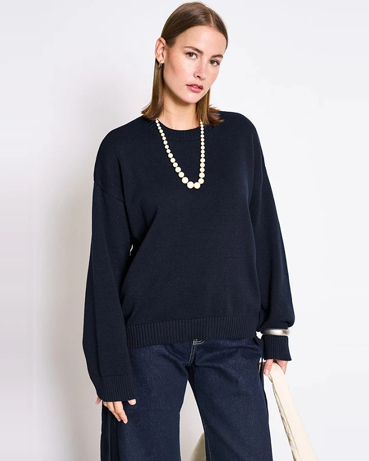 JAN 'N JUNE Damen vegan Pullover Caper Krawatte Nacht Herbst