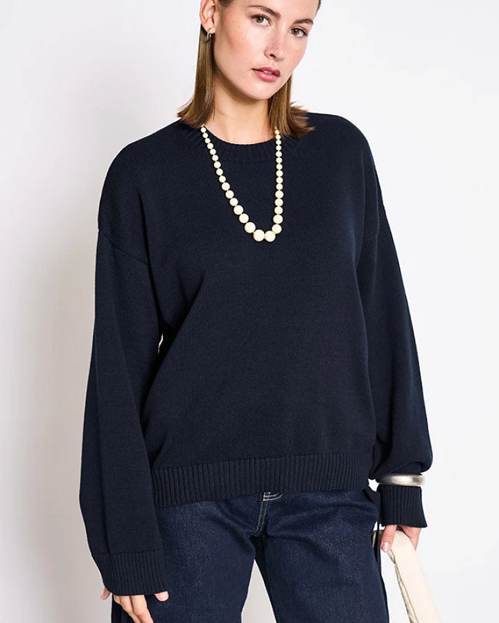 JAN 'N JUNE Damen vegan Pullover Caper Krawatte Nacht Herbst