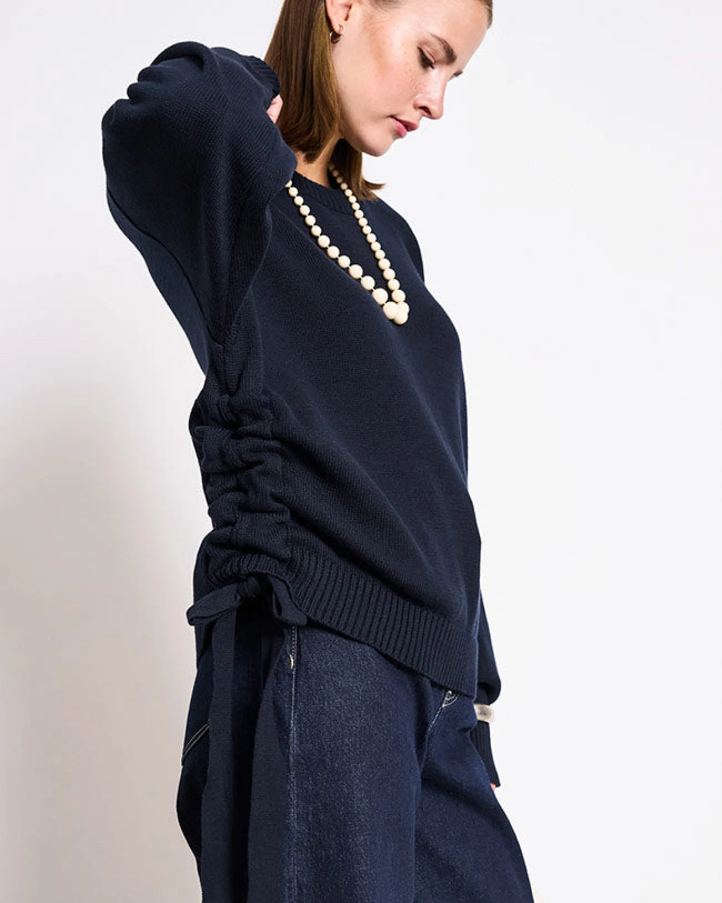 JAN 'N JUNE Damen vegan Pullover Caper Krawatte Nacht Herbst – Ansicht 2