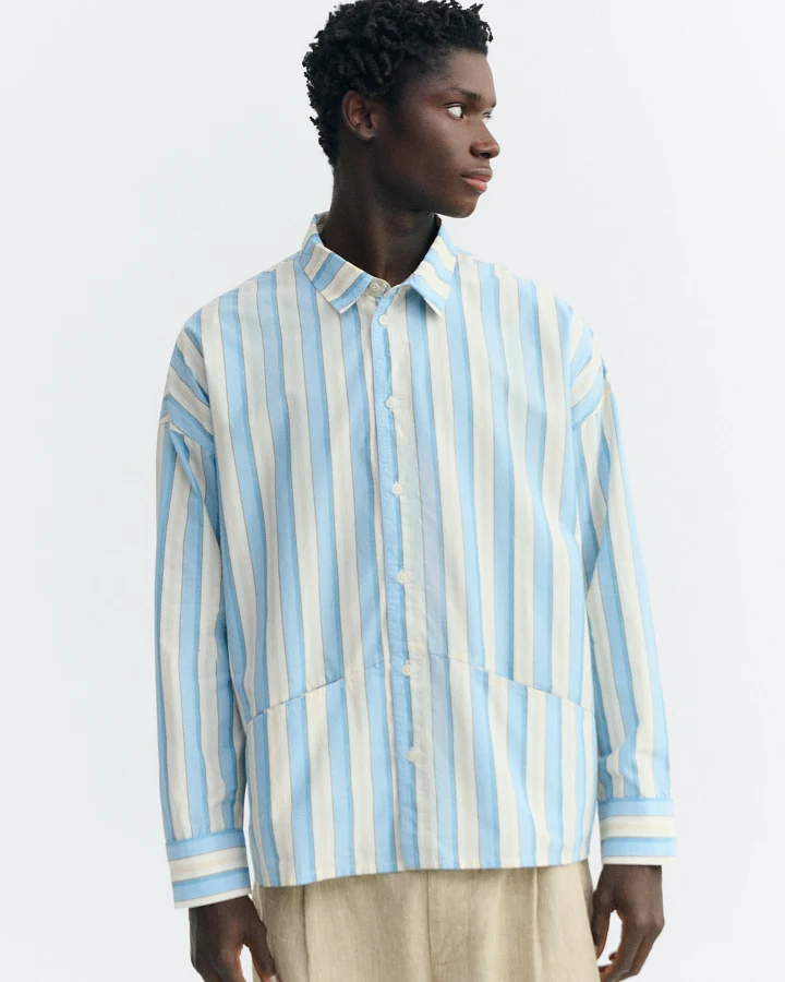 Thinking MU Herren vegan Hemd Jim Blue Stripes
