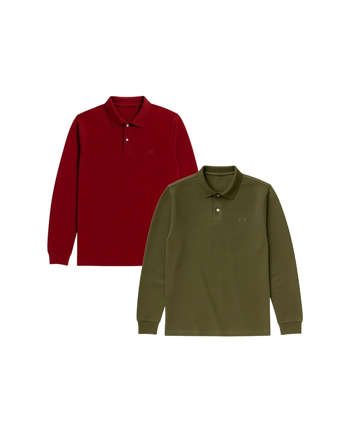 GORG Herren vegan Multipack 2x Poloshirts Lange Ärmel Bordeaux/Grape Leaf