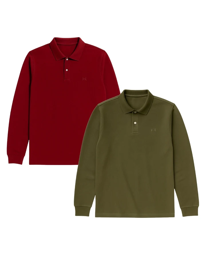 GORG Herren vegan Multipack 2x Poloshirts Lange Ärmel Bordeaux/Grape Leaf
