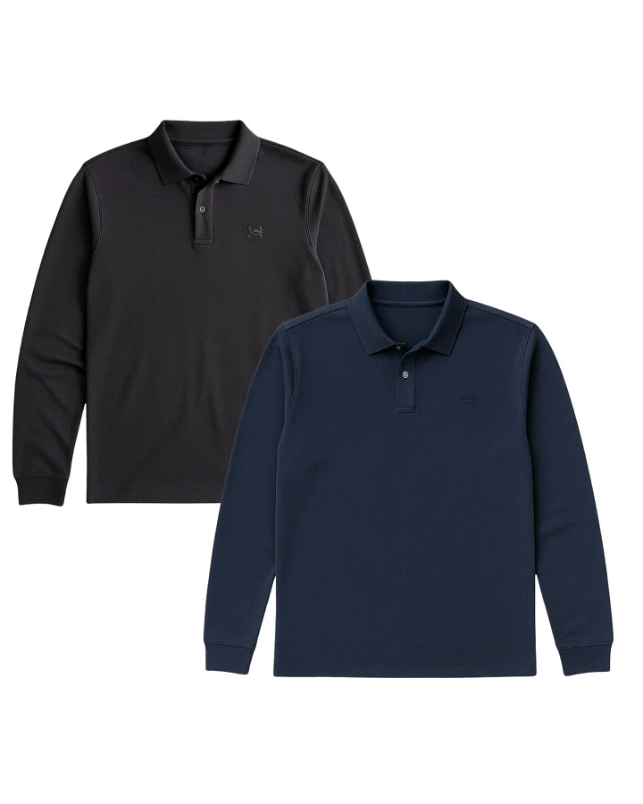 GORG Herren vegan Multipack 2x Polo Shirt Langarm Anthrazit/Marine